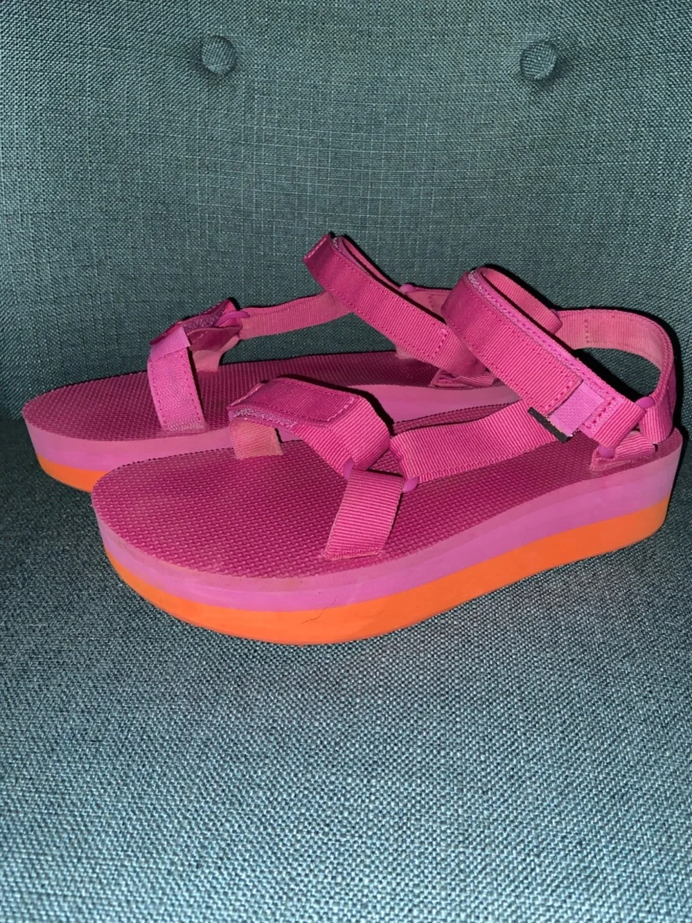 Teva Magenta and Orange Flatform Universal Sandals